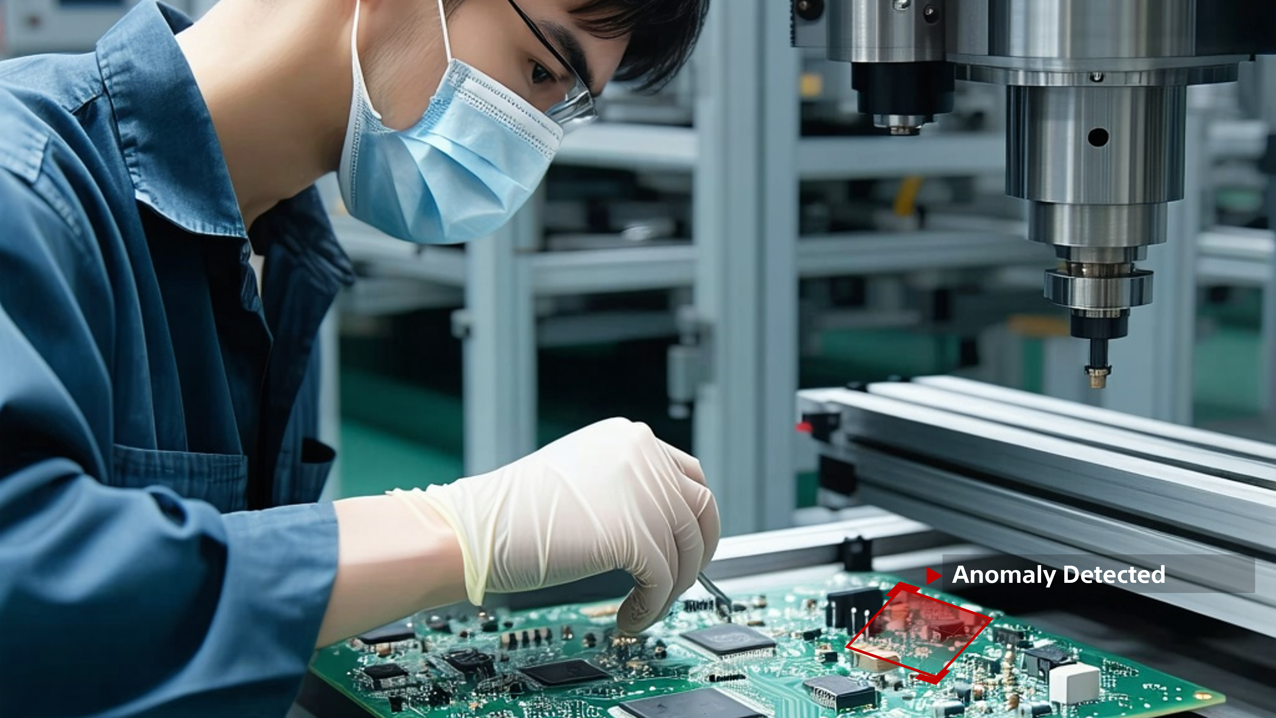 Manufacturing worker inspecting PCB